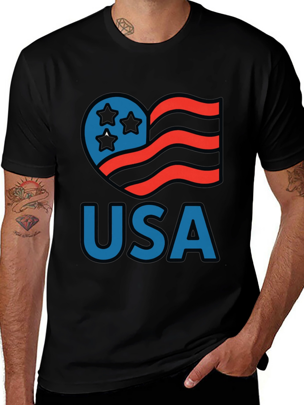 USA Patriotic Heart Graphic T-Shirt
