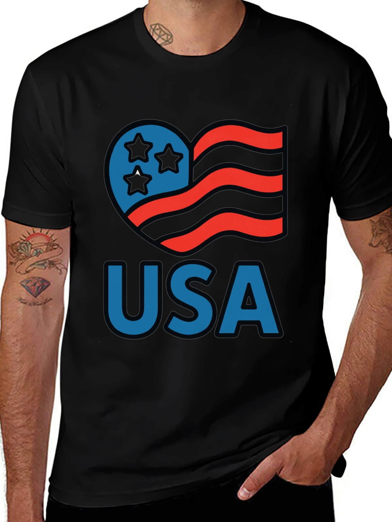 USA Patriotic Heart Graphic T-Shirt