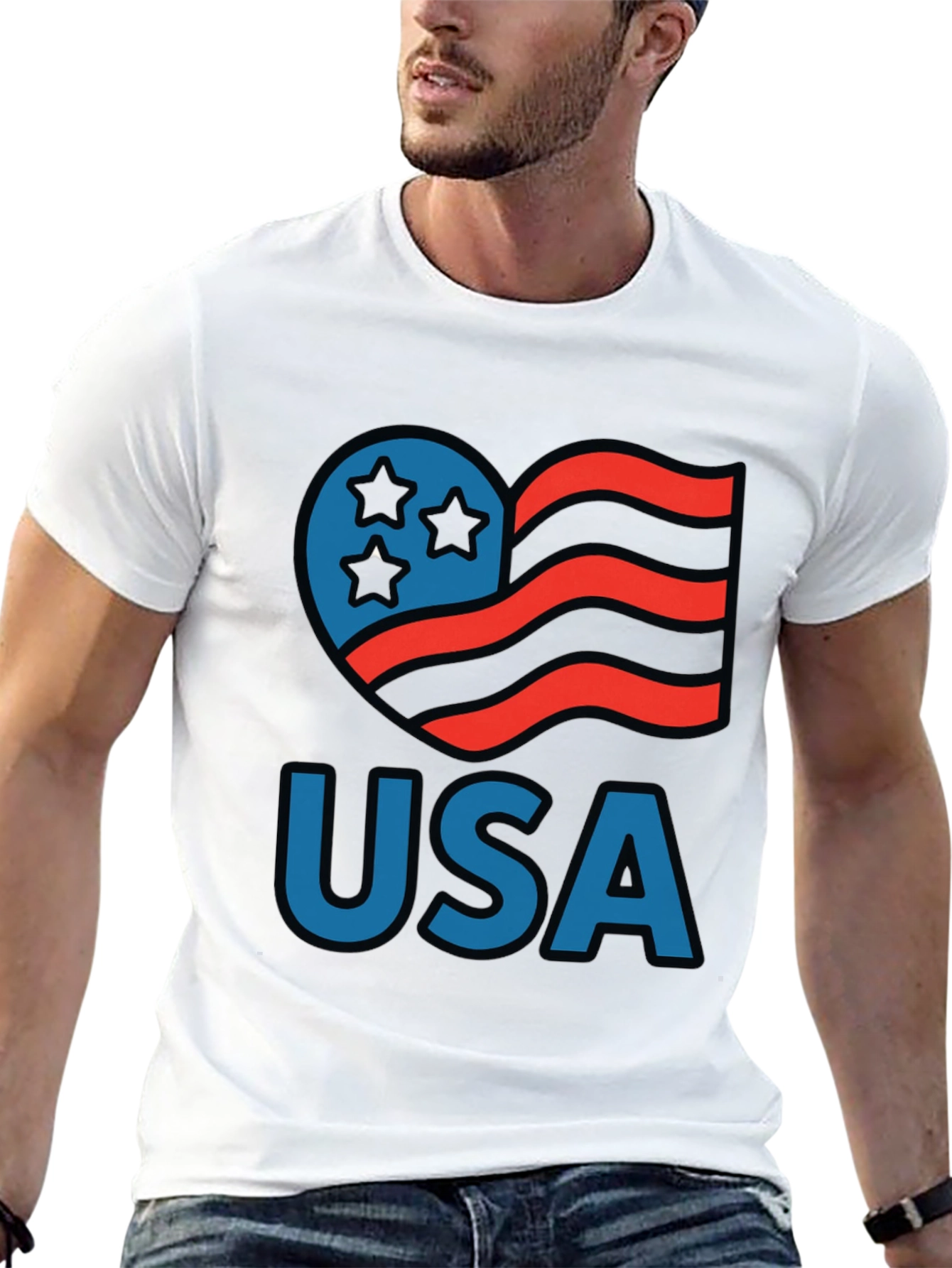 USA Patriotic Heart Graphic T-Shirt