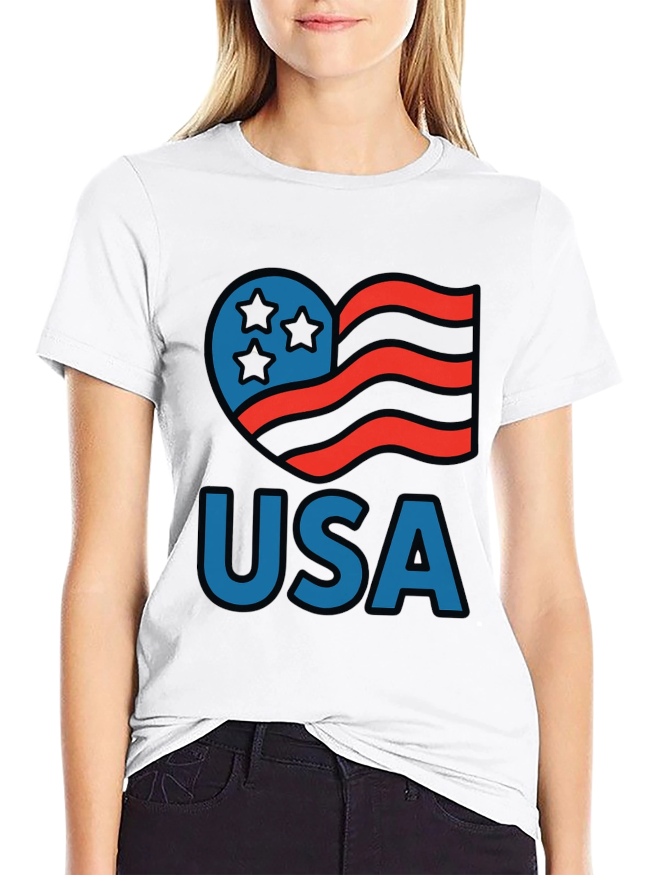 USA Patriotic Heart Graphic T-Shirt