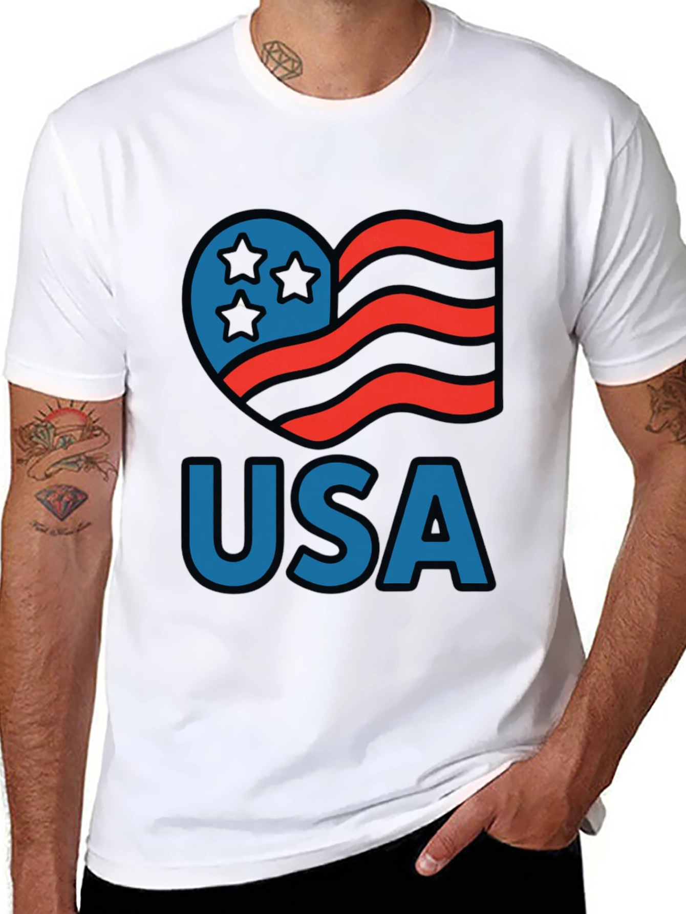 USA Patriotic Heart Graphic T-Shirt