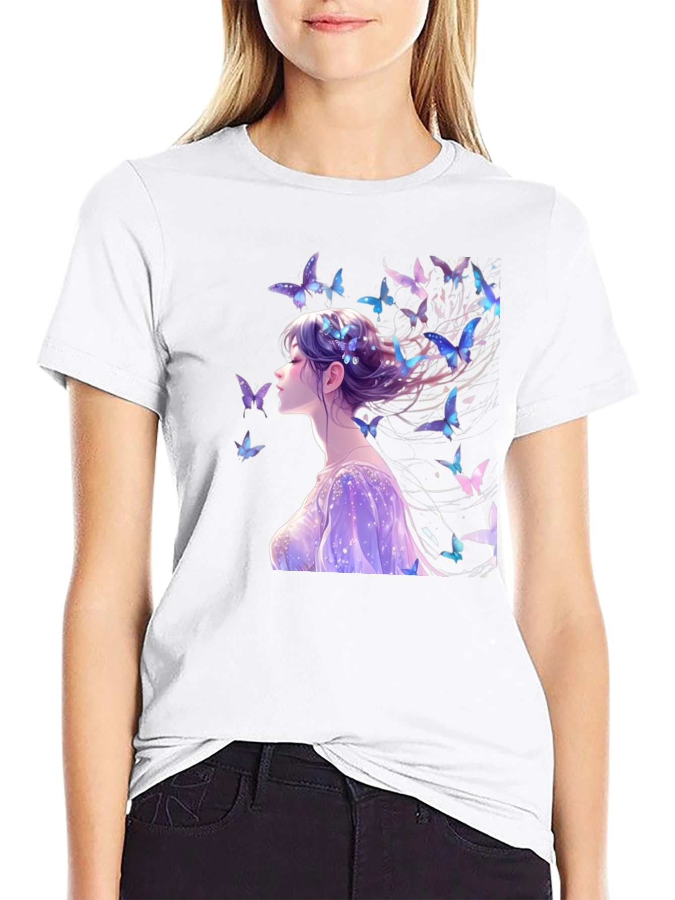 Anime Butterfly Girl Graphic T-Shirt