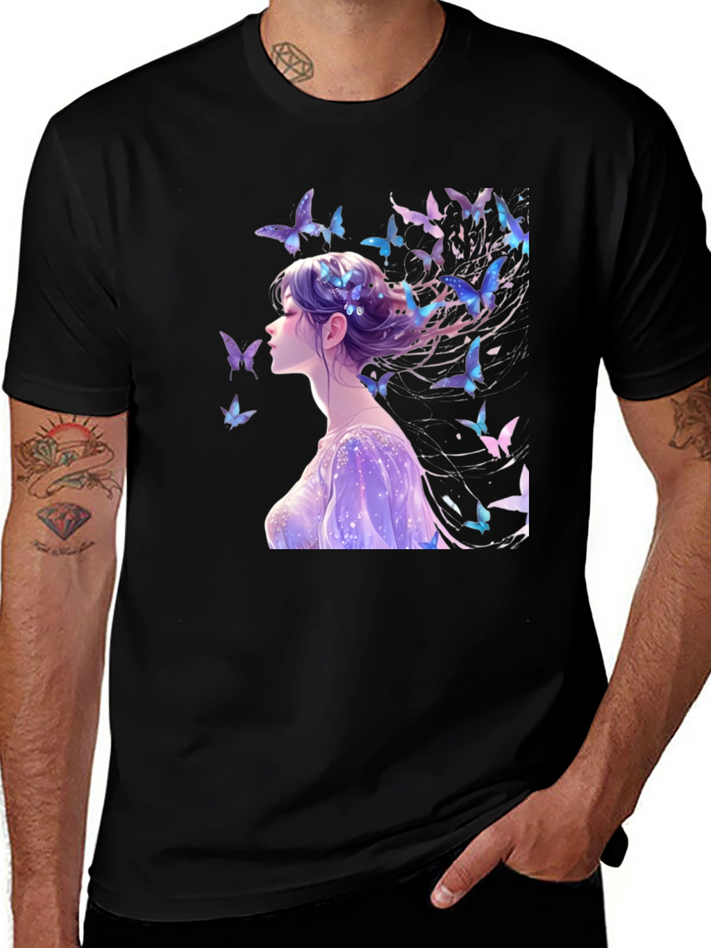 Anime Butterfly Girl Graphic T-Shirt