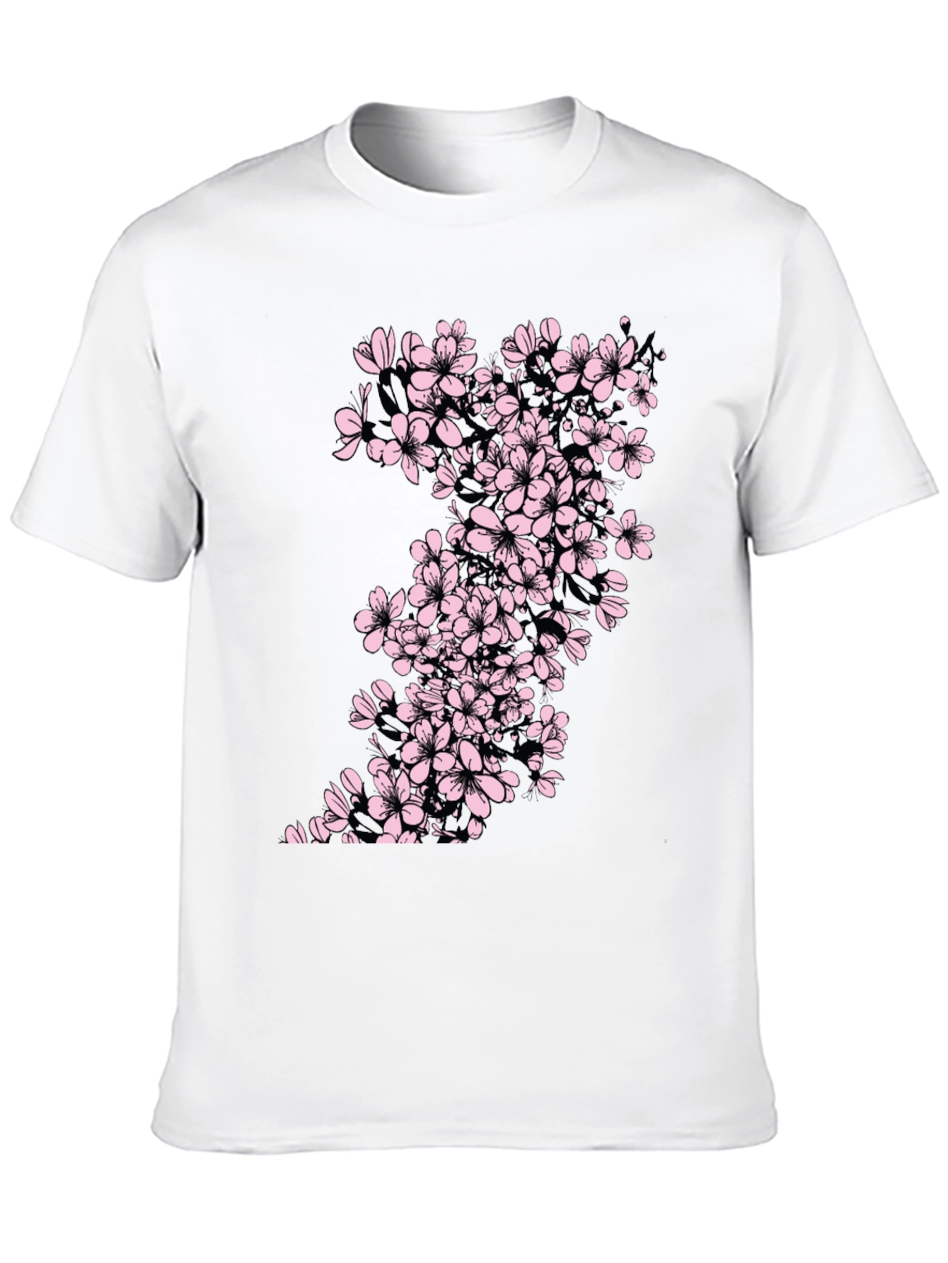 Black T-Shirt with Cherry Blossom Print