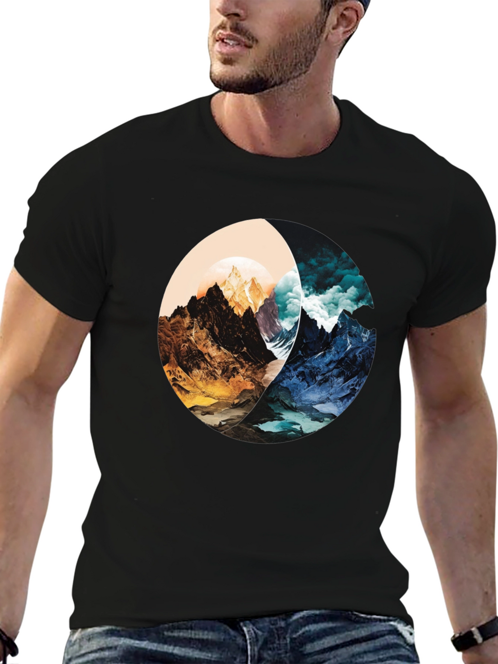 Yin Yang Mountain Graphic Tee - Stylish and Unique