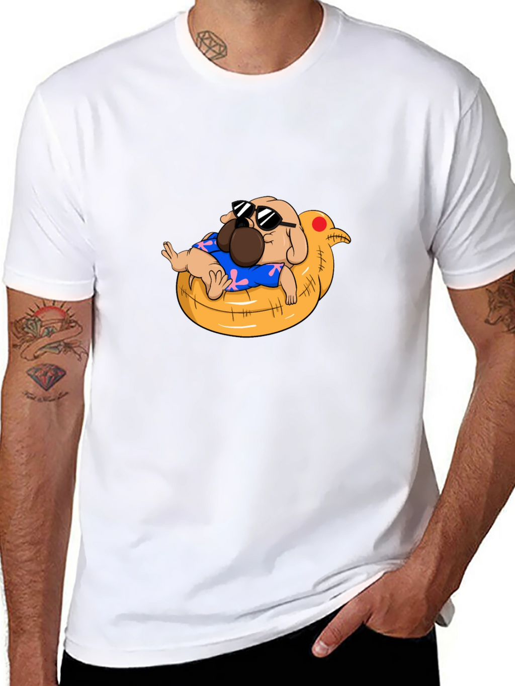 Cool Pug in Duck Float T-Shirt - Summer Vibes!