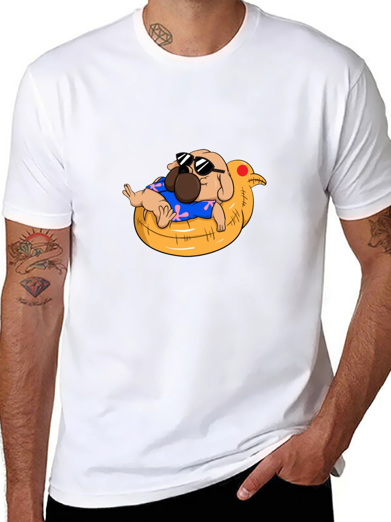 Cool Pug in Duck Float T-Shirt - Summer Vibes!