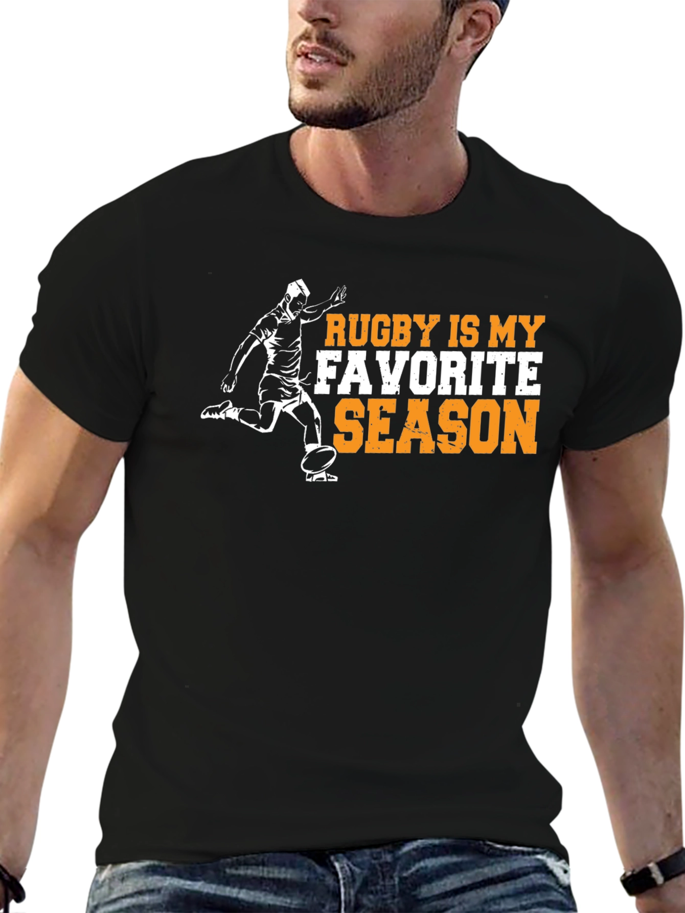Rugby Is My Favorite Season Black Graphic Tee