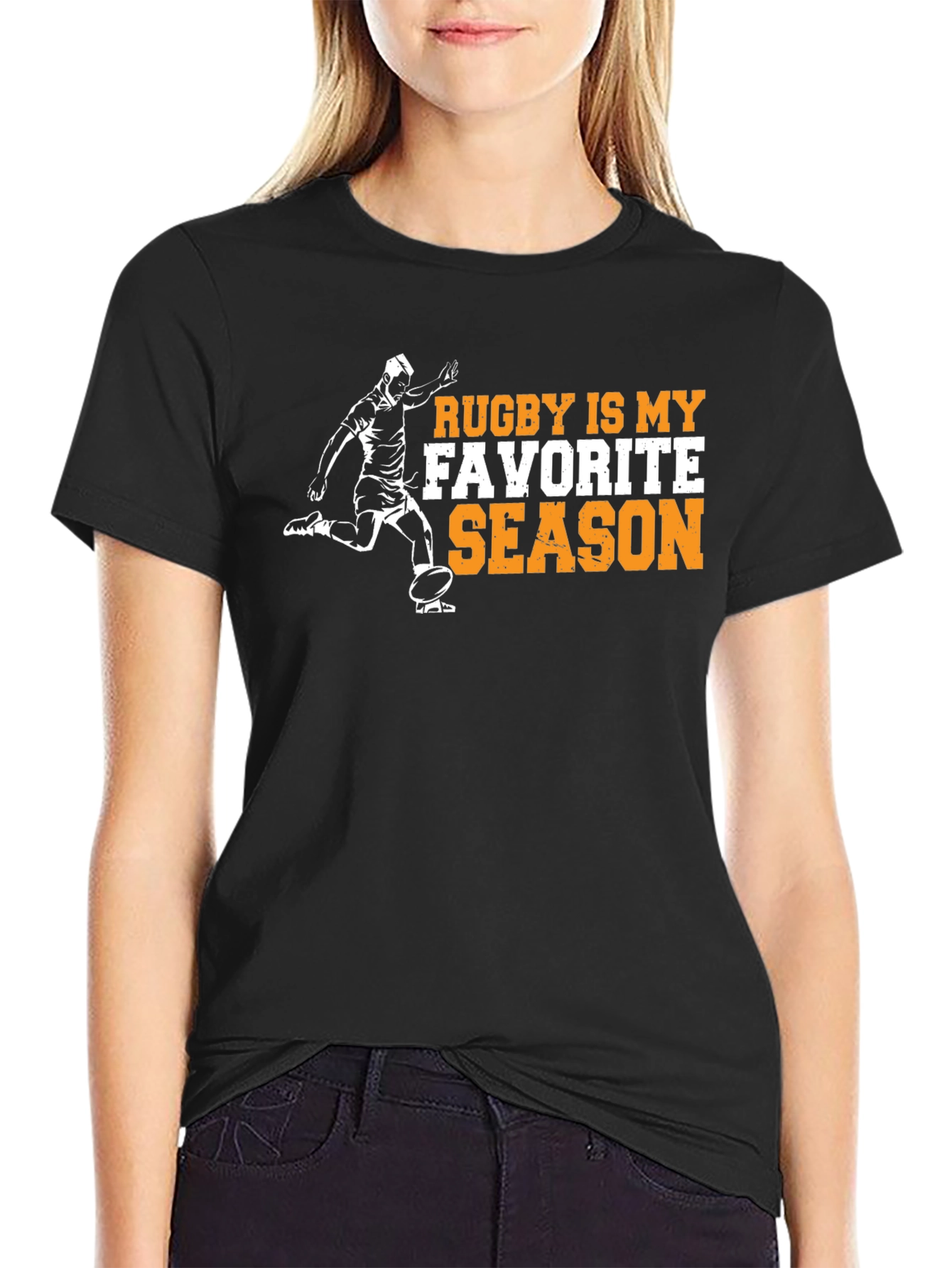 Rugby Is My Favorite Season Black Graphic Tee