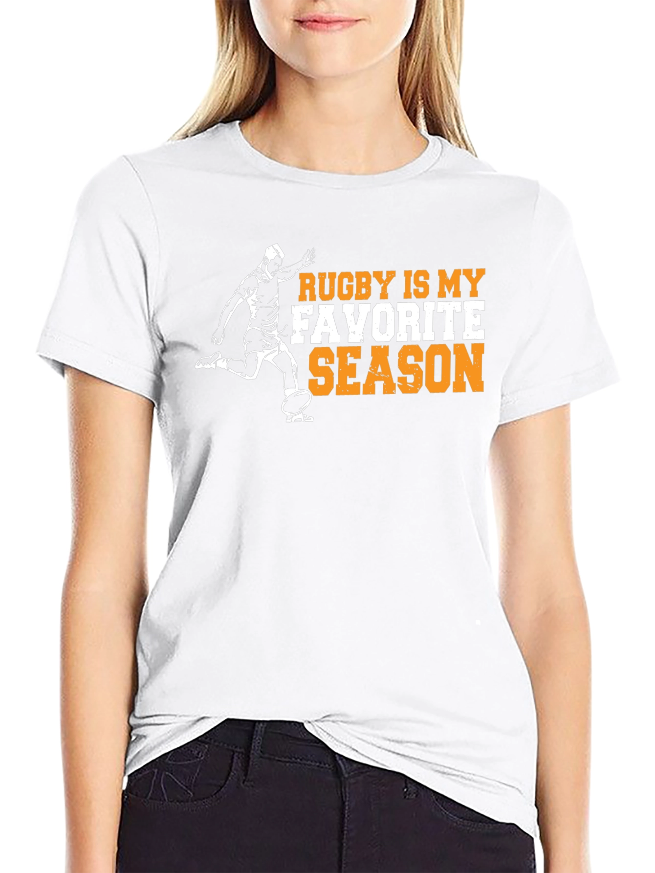 Rugby Is My Favorite Season Black Graphic Tee