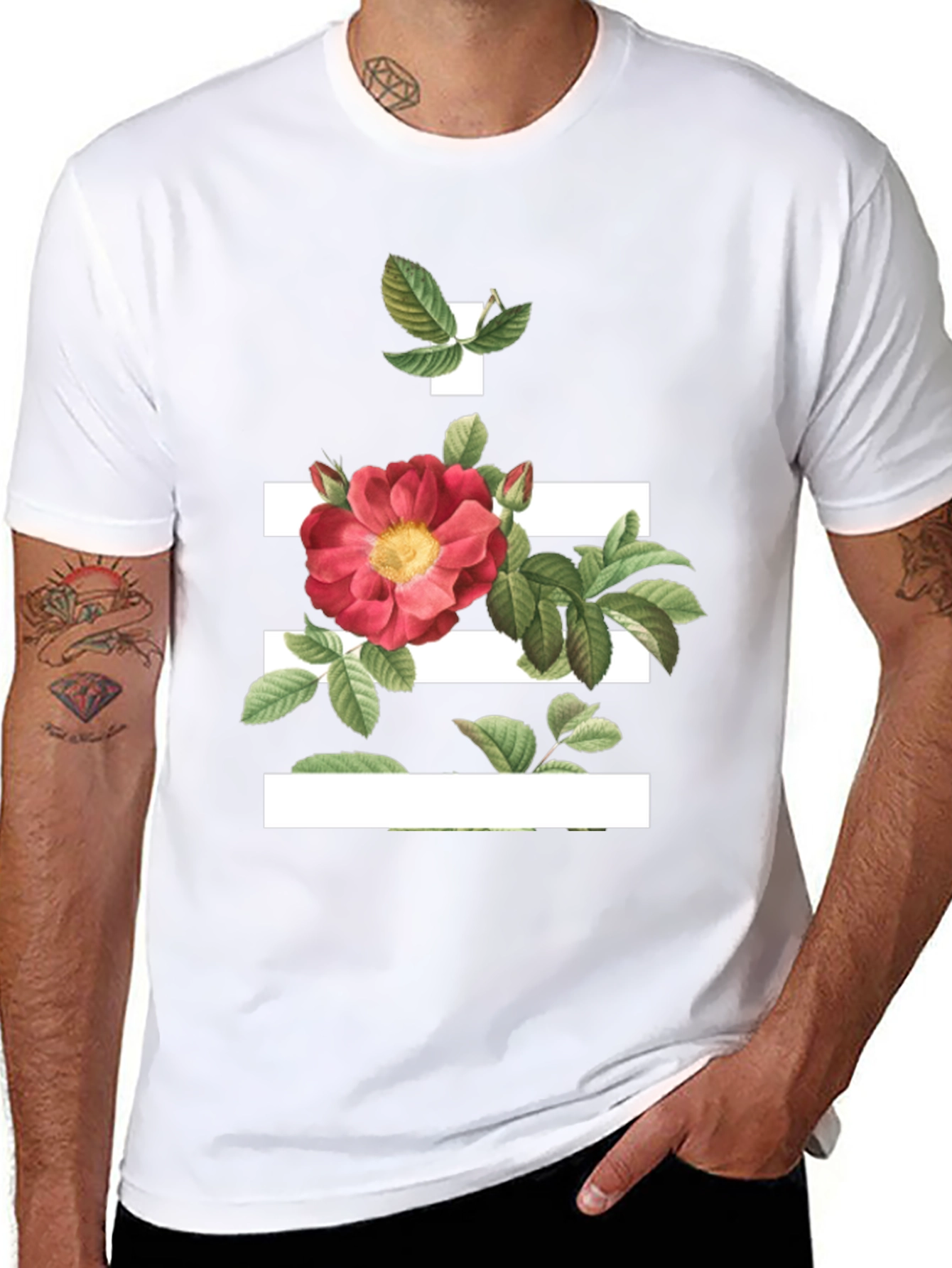 Floral Stripe Graphic Tee - Modern Botanical Design