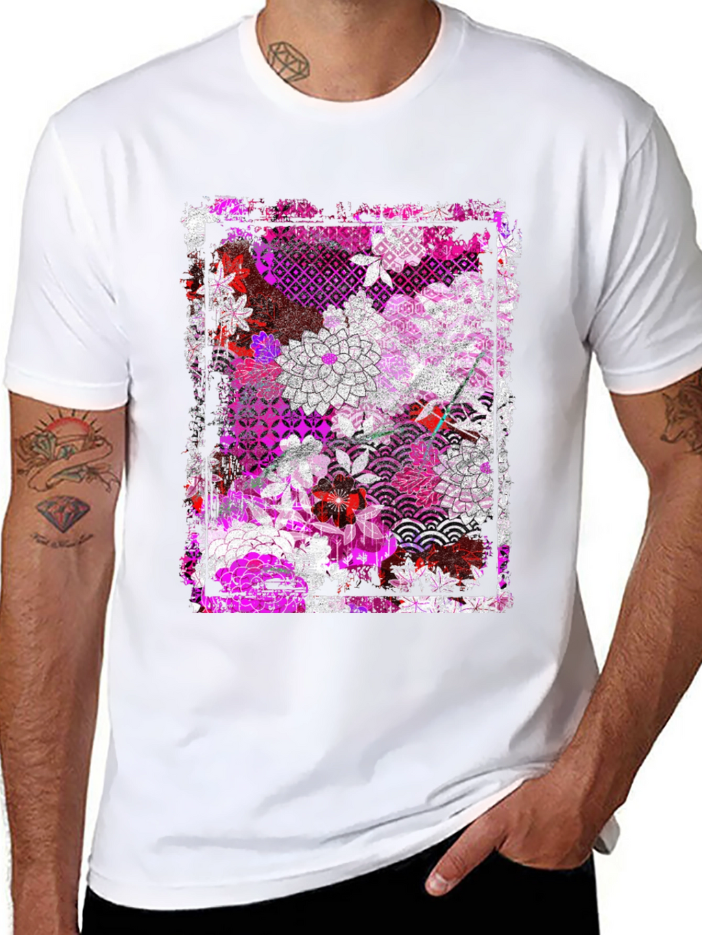 Floral Pattern Graphic Tee - Black