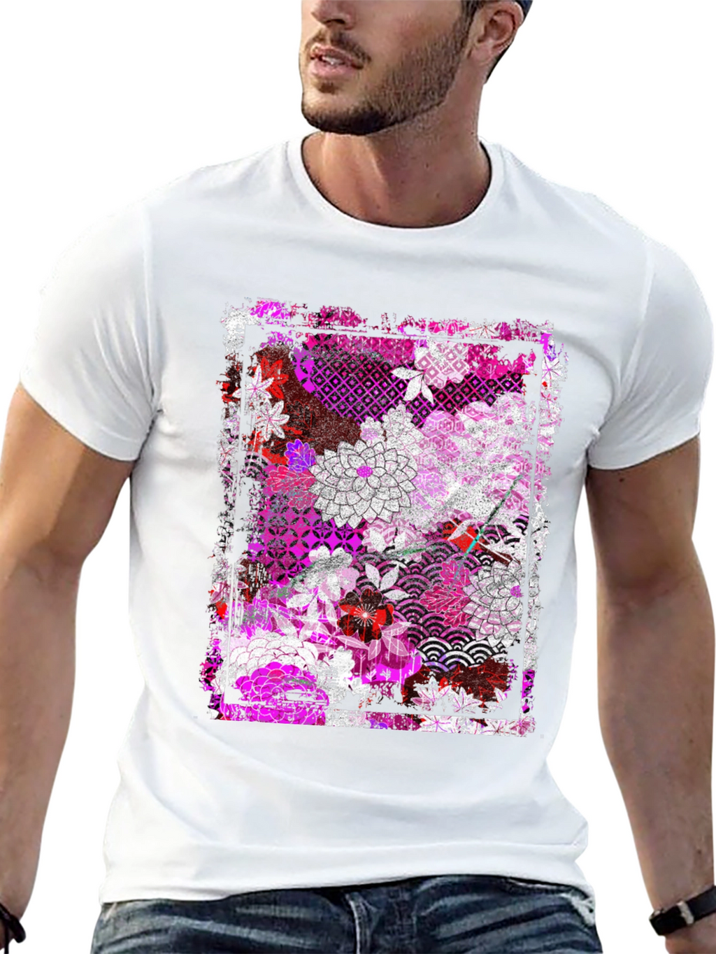 Floral Pattern Graphic Tee - Black