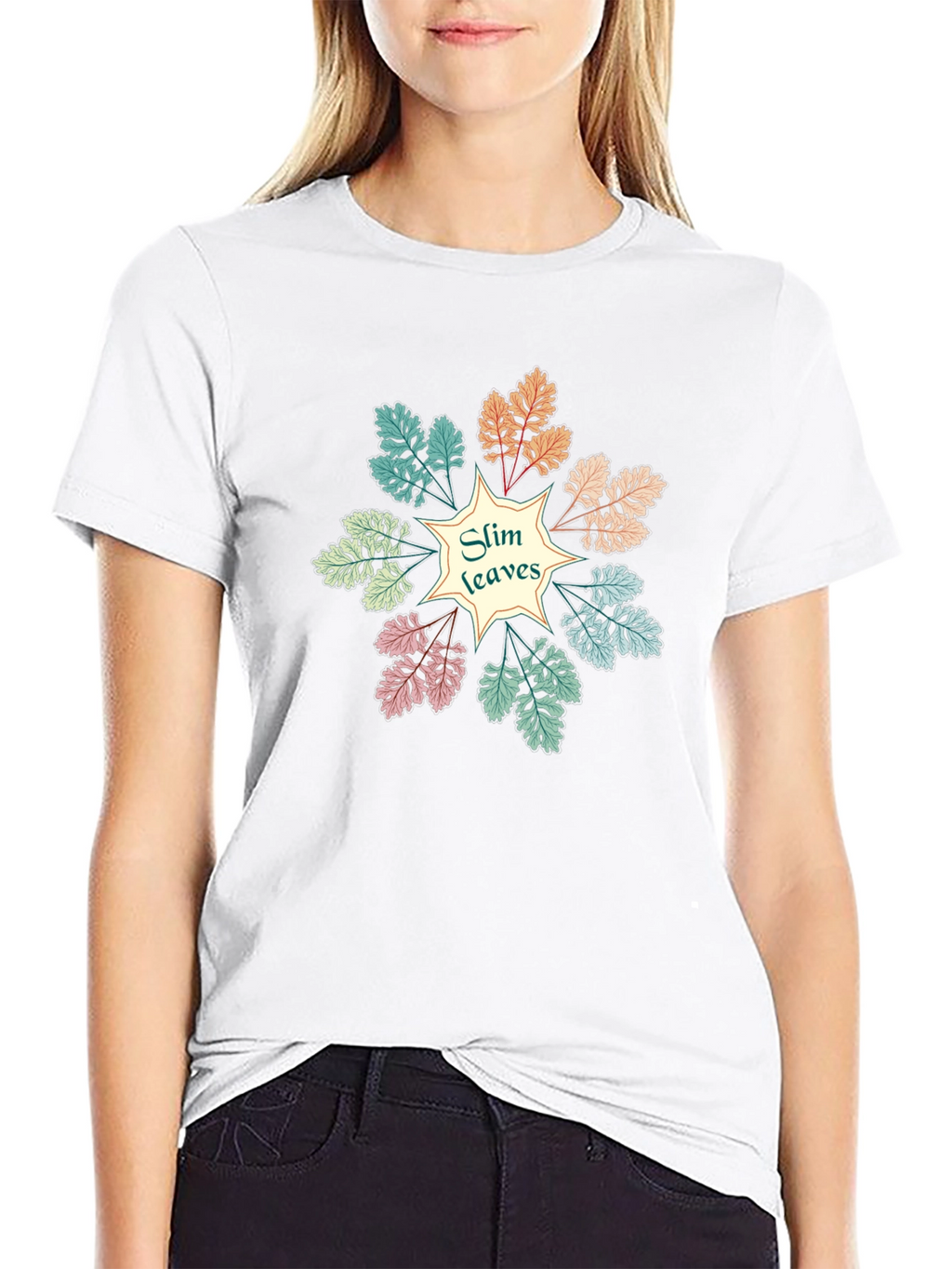 Slim Leaves Graphic Black T-Shirt