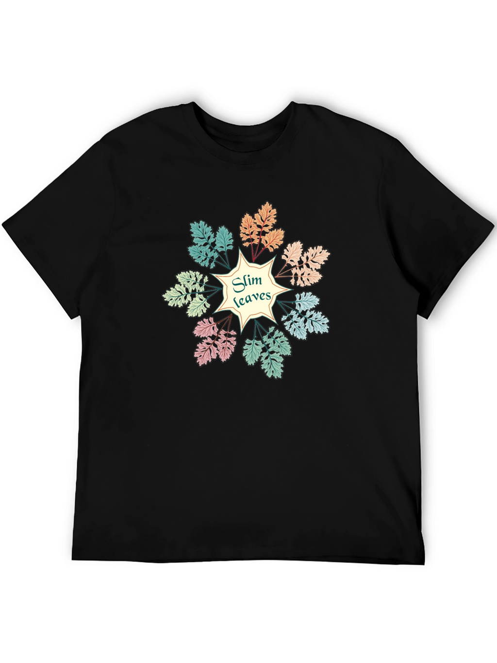 Slim Leaves Graphic Black T-Shirt