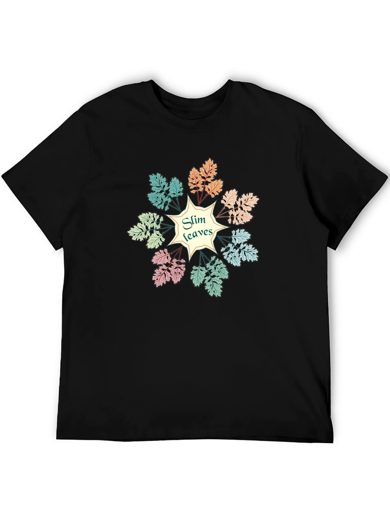 Slim Leaves Graphic Black T-Shirt