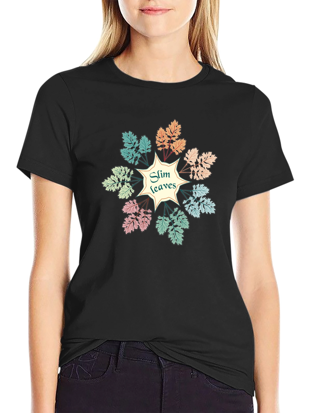 Slim Leaves Graphic Black T-Shirt