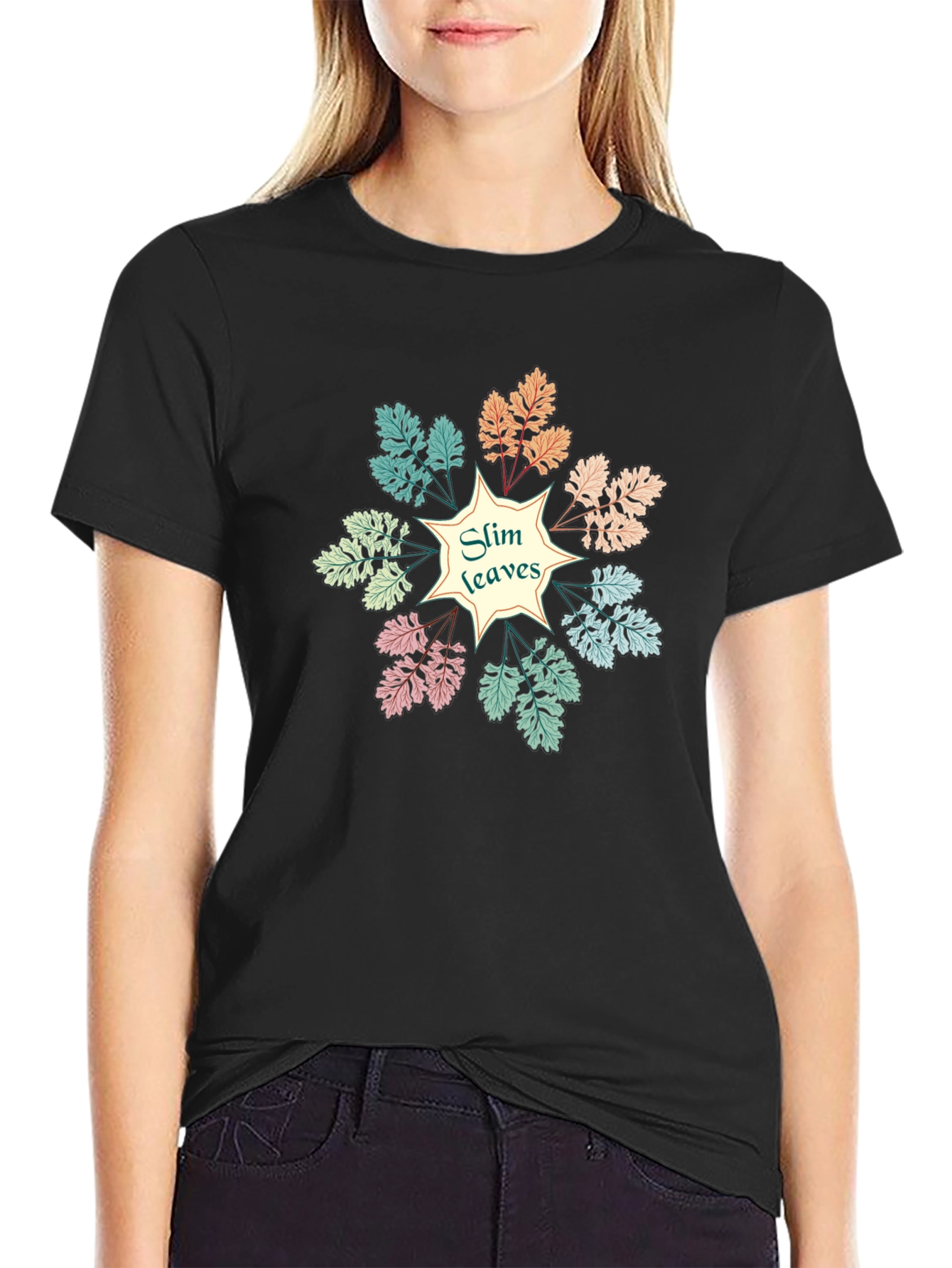 Slim Leaves Graphic Black T-Shirt