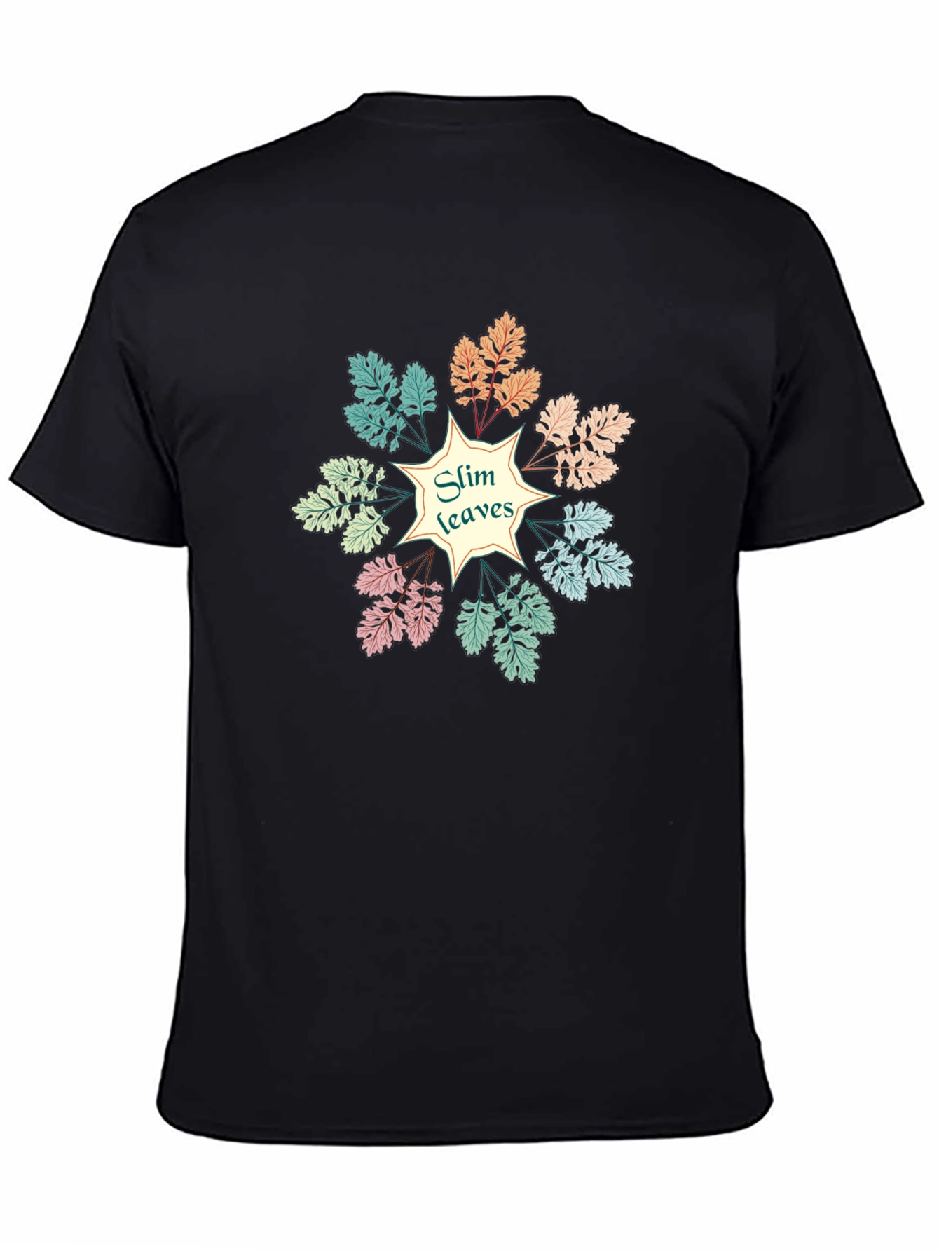 Slim Leaves Graphic Black T-Shirt