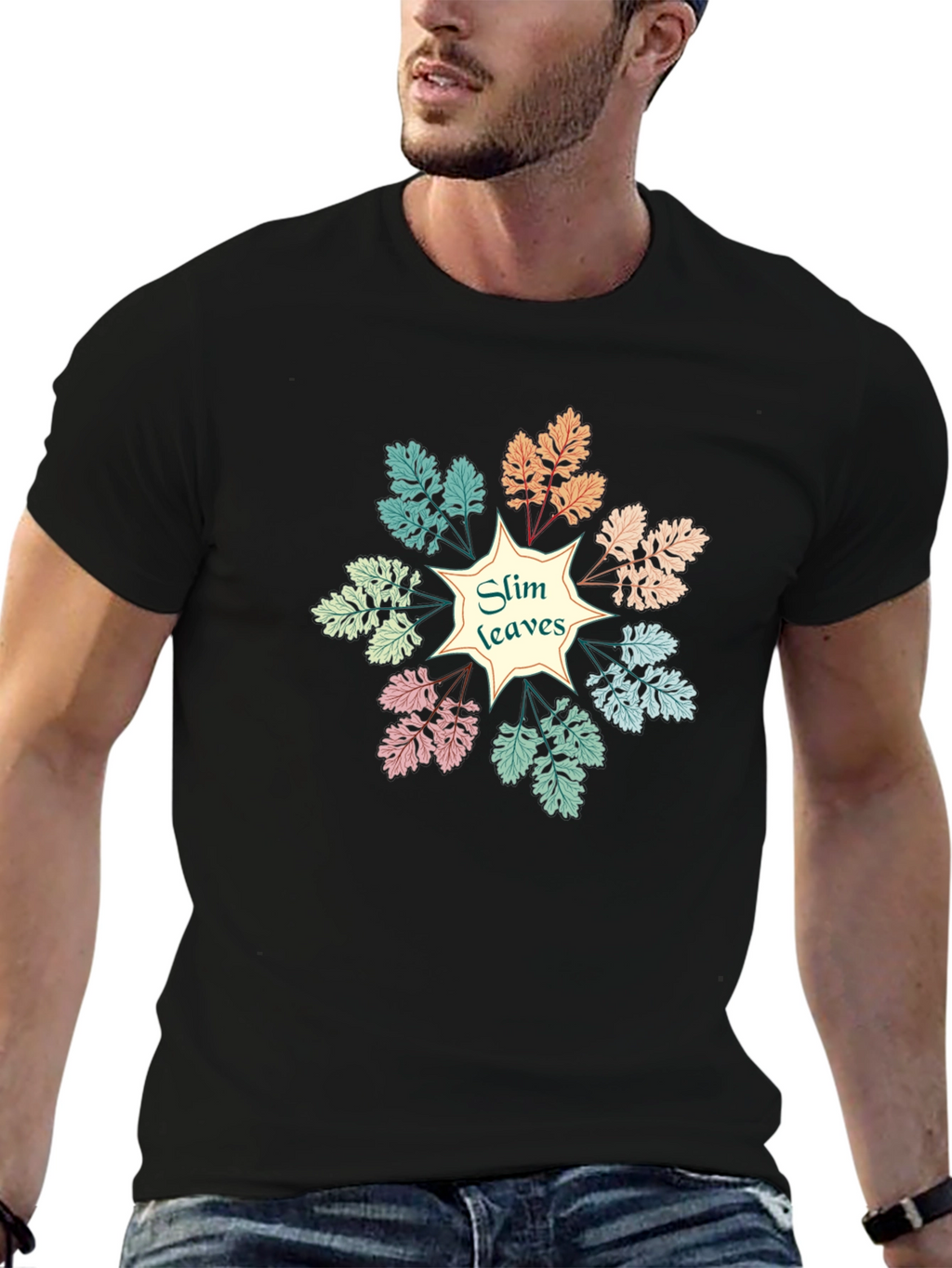 Slim Leaves Graphic Black T-Shirt