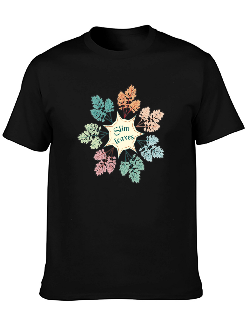 Slim Leaves Graphic Black T-Shirt