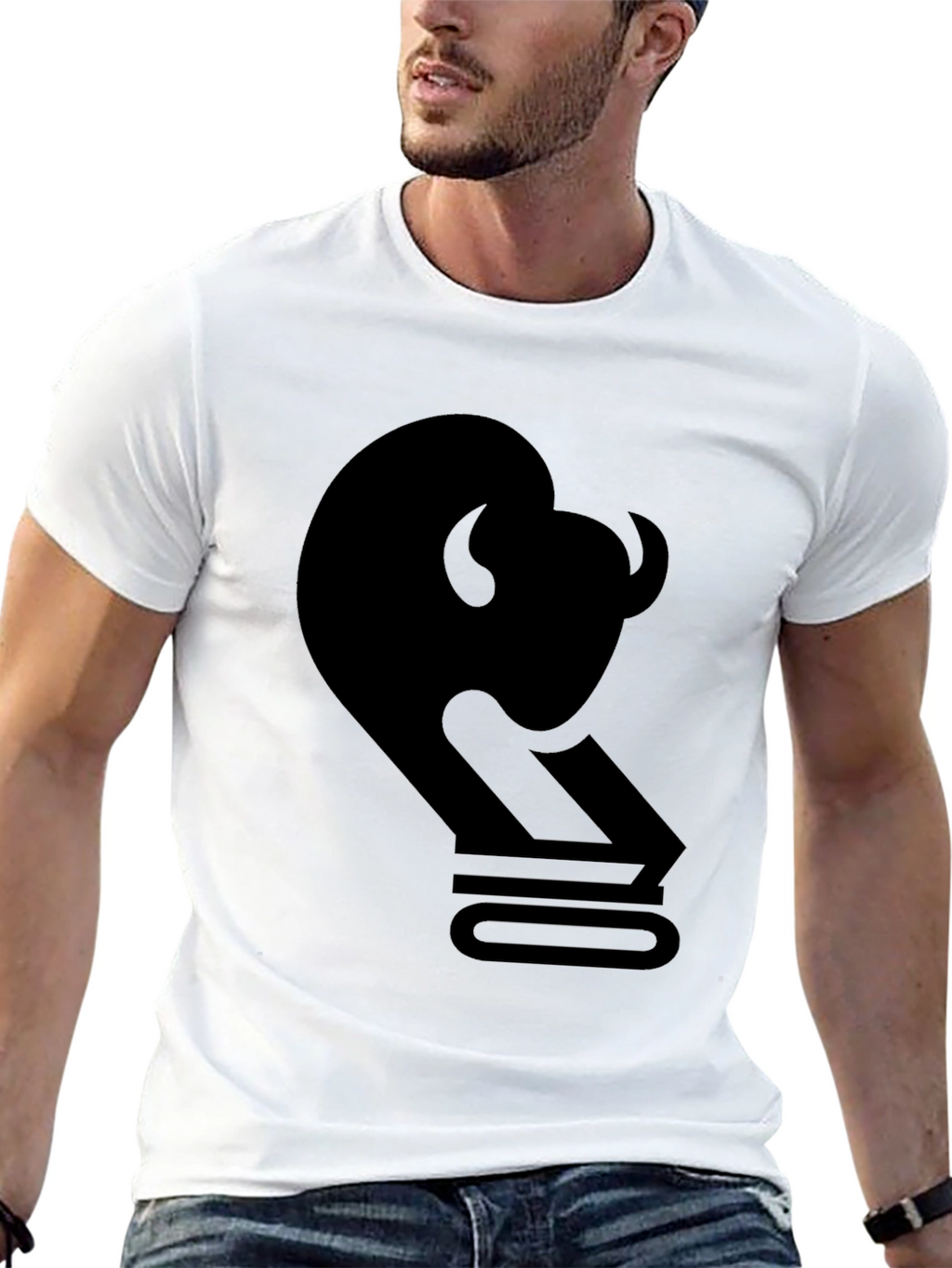 Black Graphic Tee with Bison & Number 10 Design