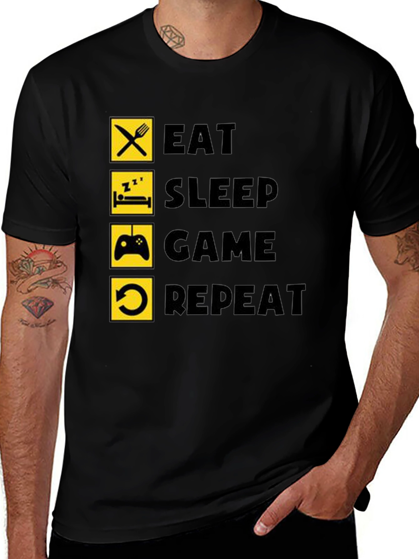 Eat Sleep Game Repeat Black T-Shirt Gamer Life