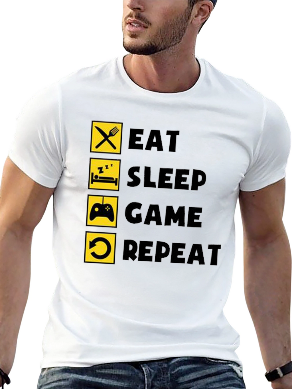 Eat Sleep Game Repeat Black T-Shirt Gamer Life