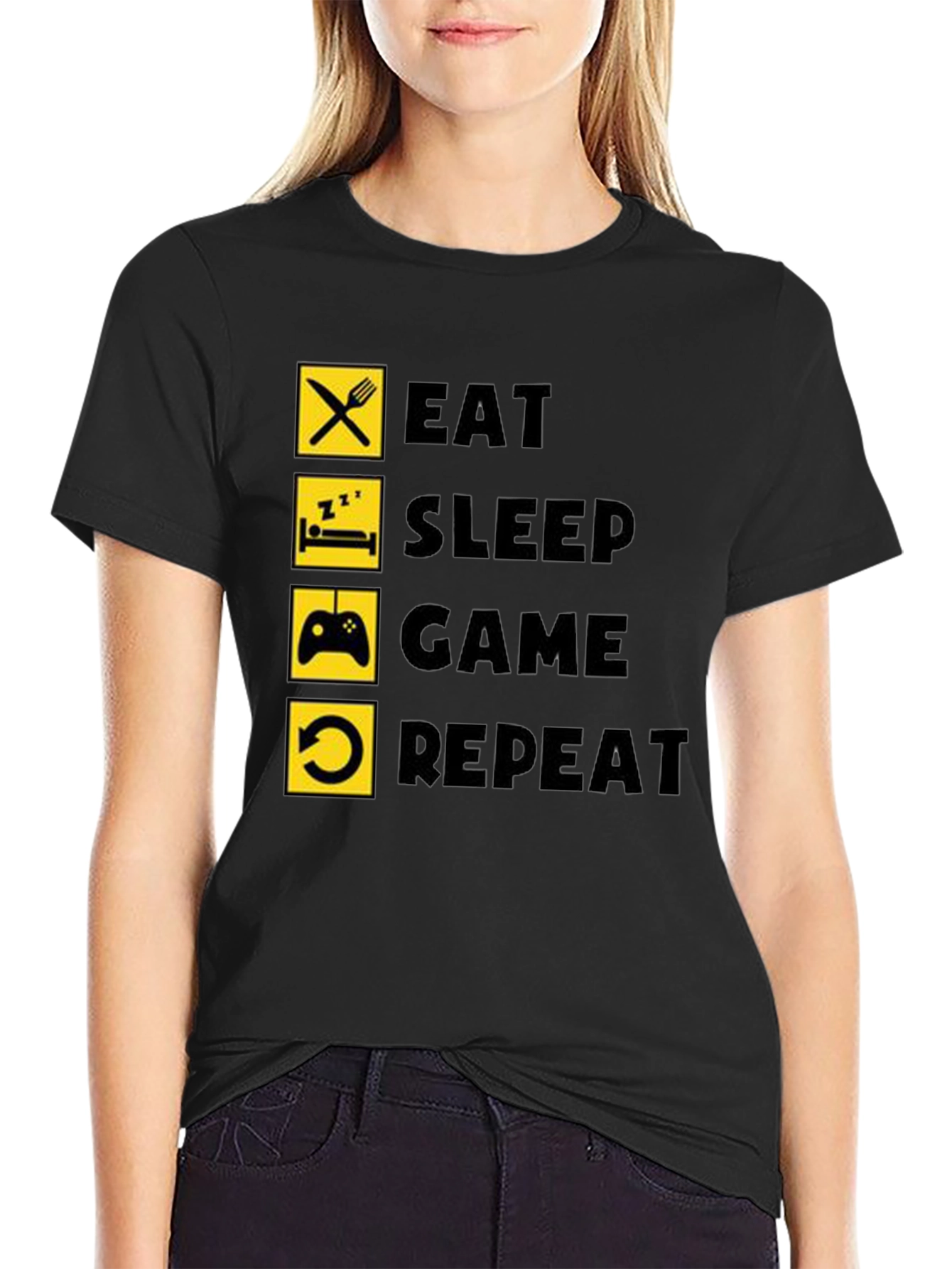 Eat Sleep Game Repeat Black T-Shirt Gamer Life