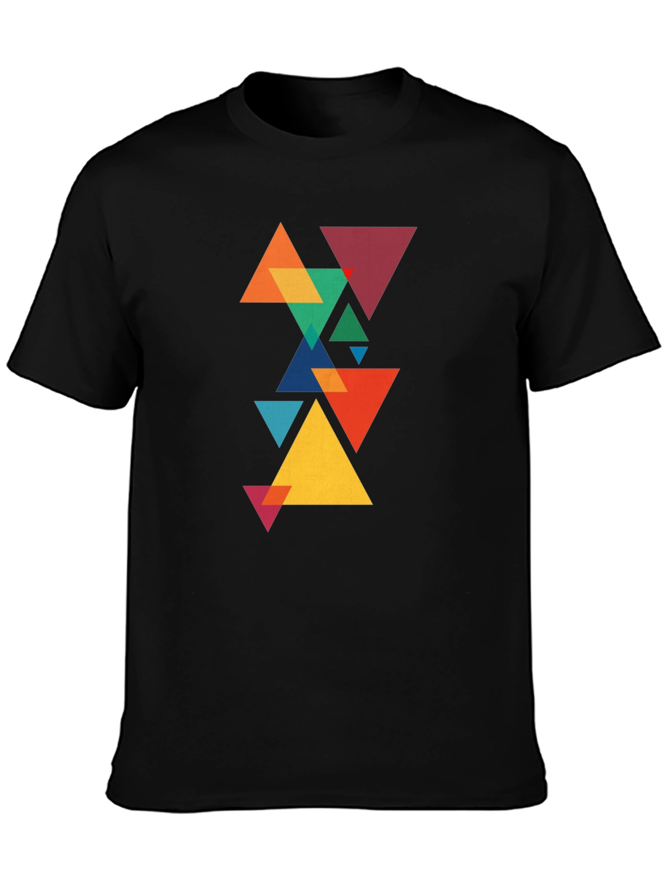 Geometric Triangle Pattern Black T-Shirt