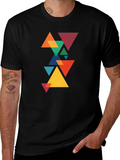 Geometric Triangle Pattern Black T-Shirt