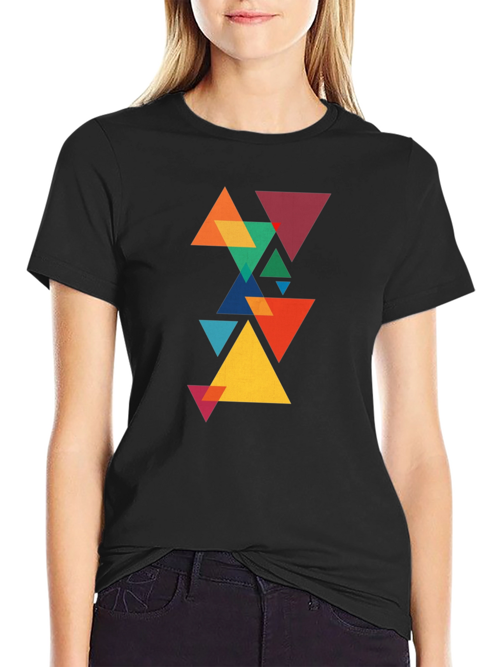 Geometric Triangle Pattern Black T-Shirt