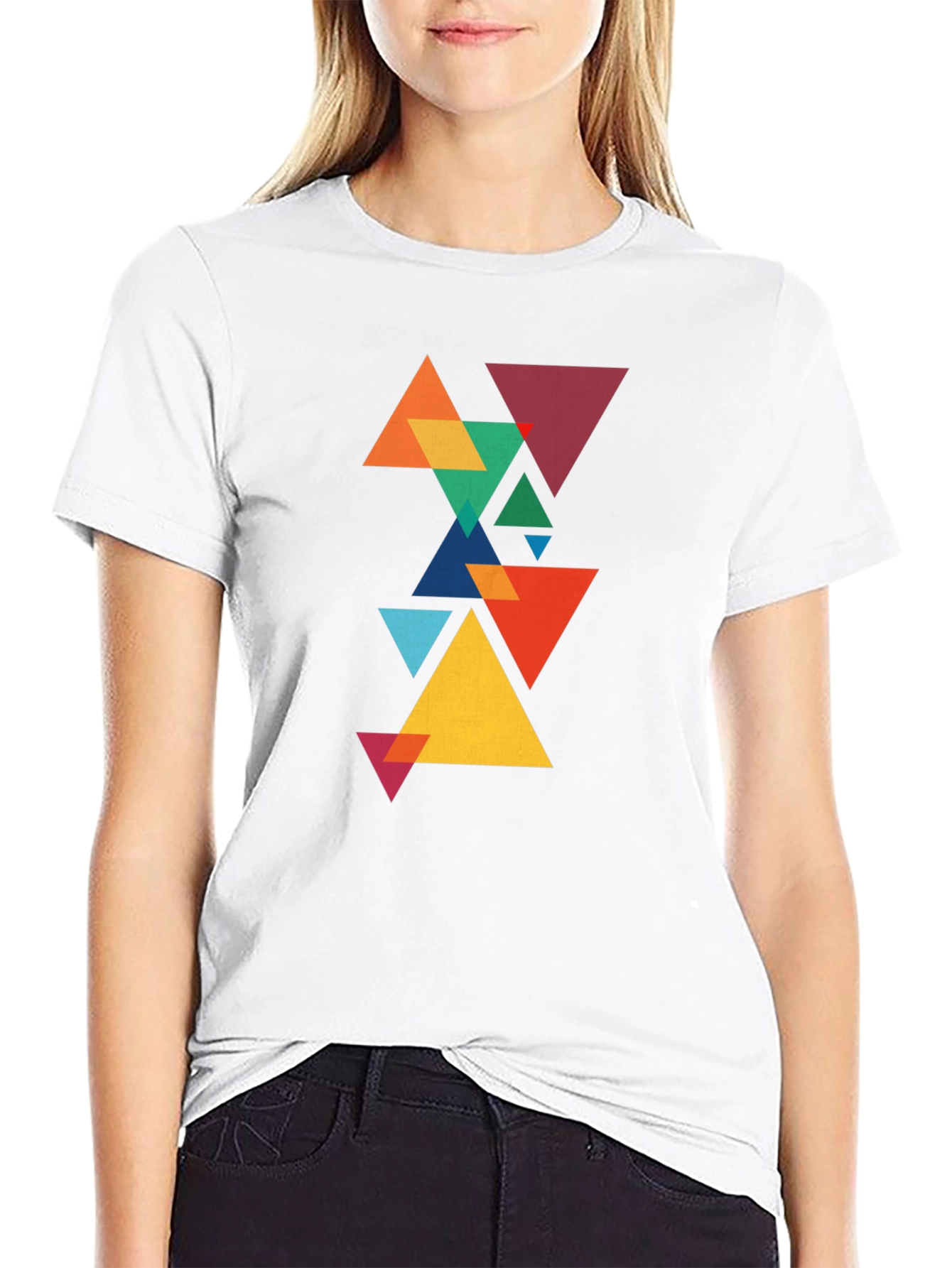 Geometric Triangle Pattern Black T-Shirt