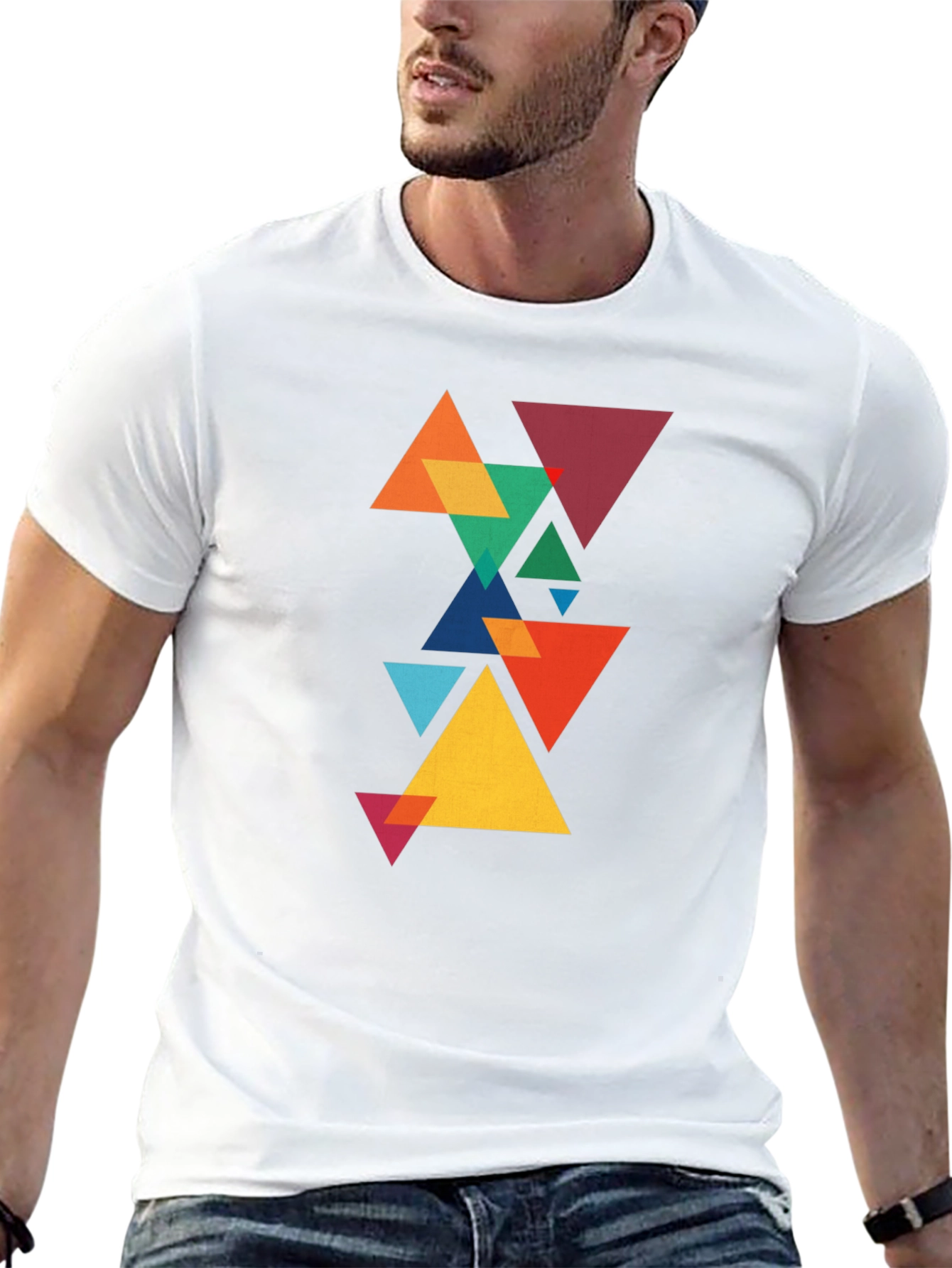 Geometric Triangle Pattern Black T-Shirt