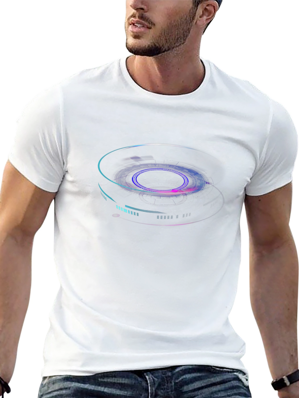 Abstract Neon Graphic Print Black T-Shirt