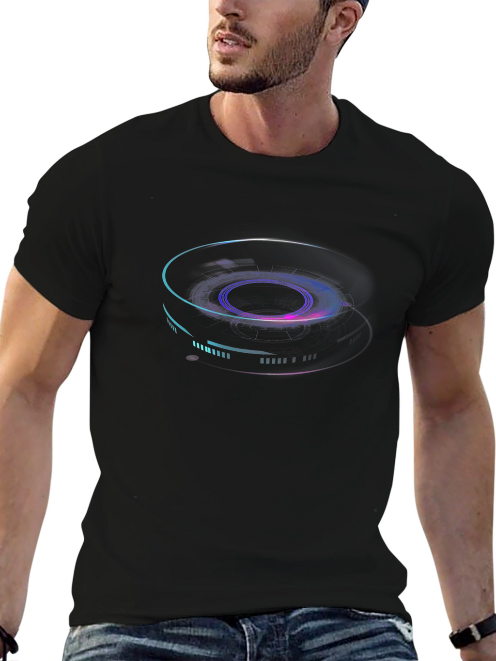 Abstract Neon Graphic Print Black T-Shirt