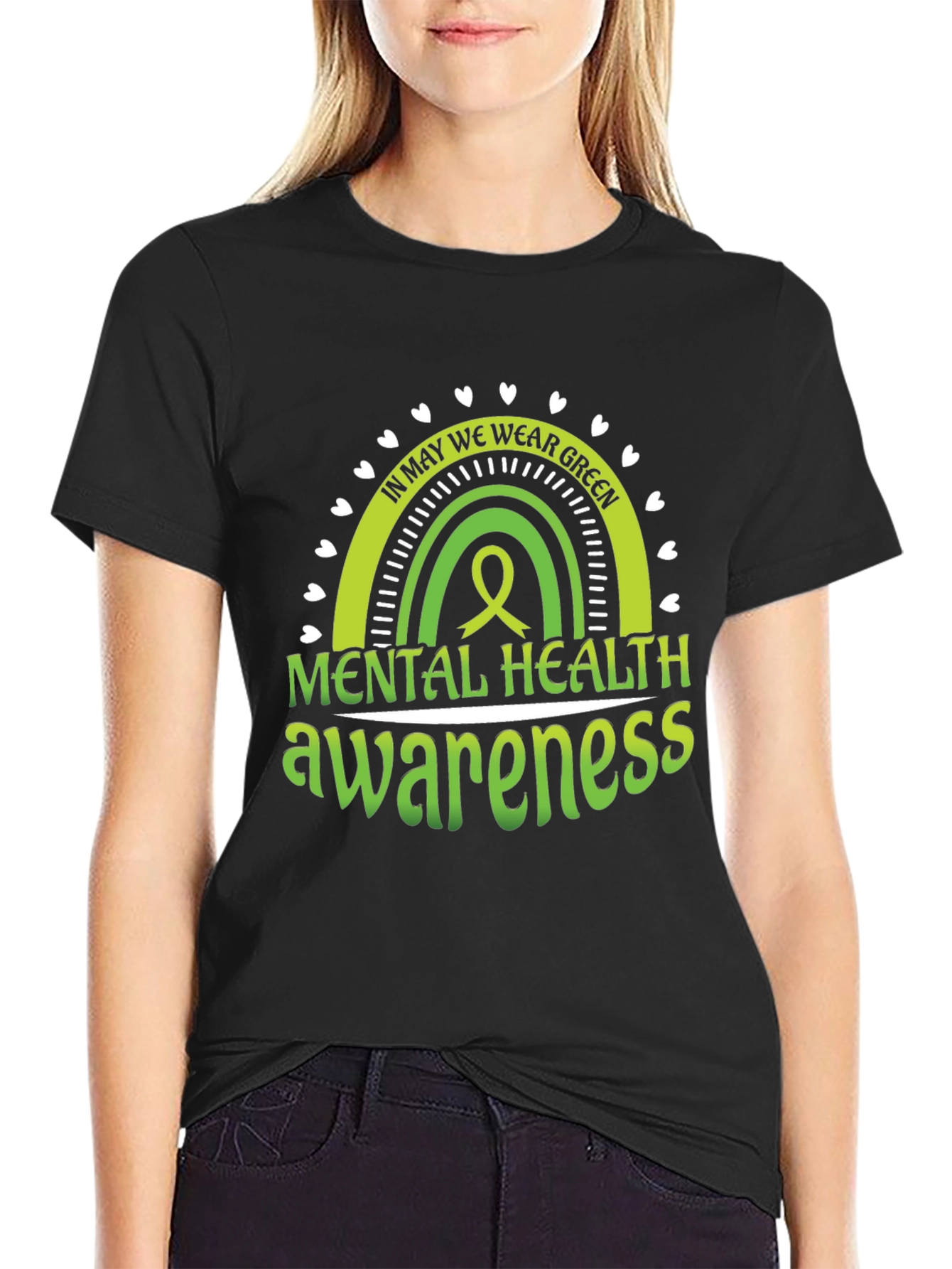 Mental Health Awareness Green Rainbow T-Shirt