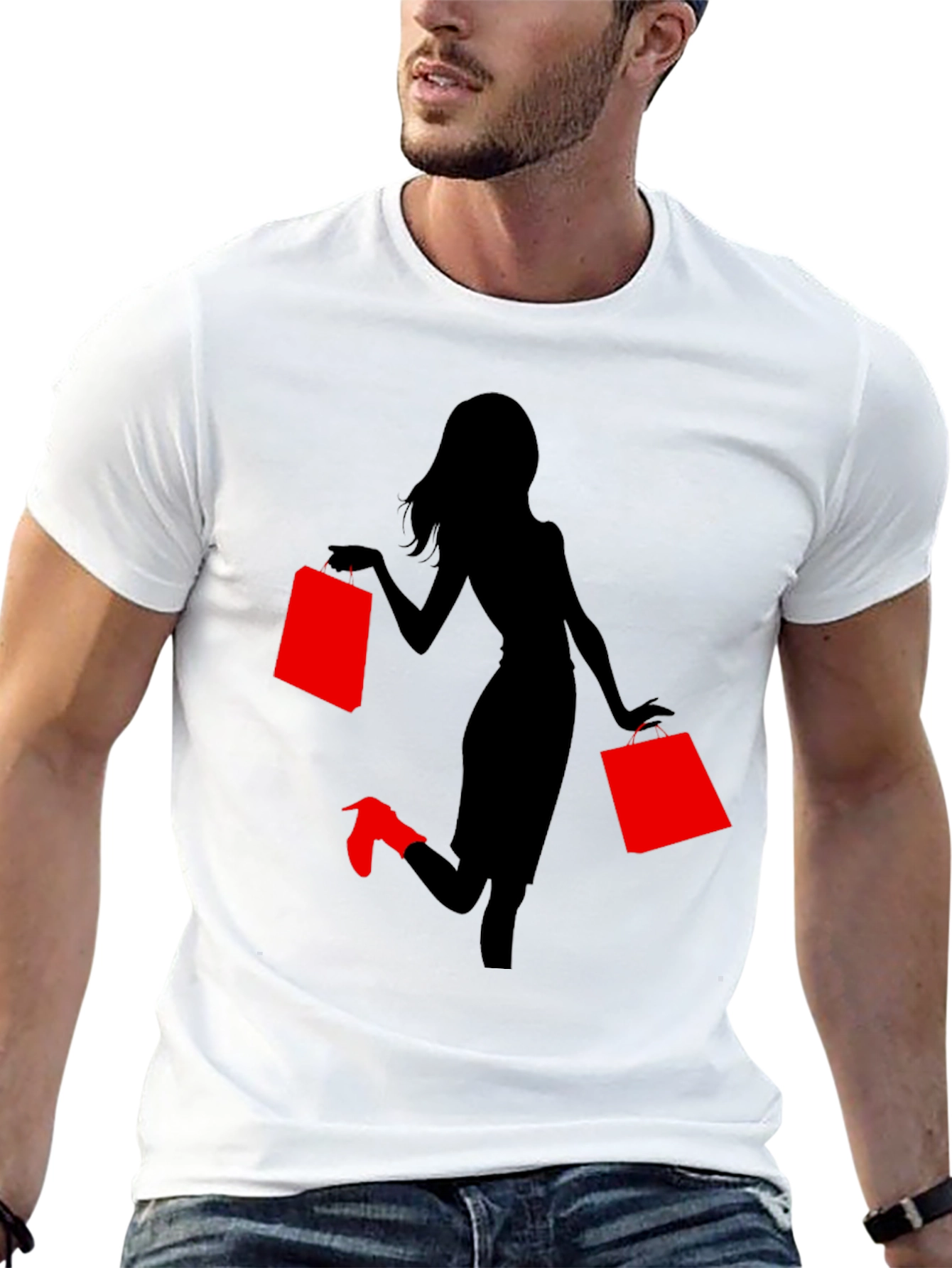 Stylish Woman Shopping Graphic Tee - Black
