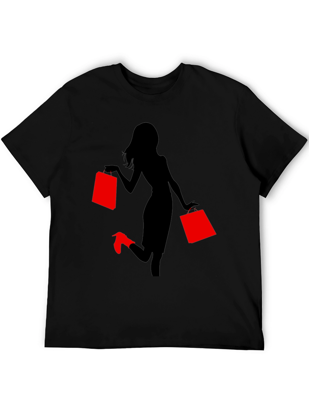 Stylish Woman Shopping Graphic Tee - Black
