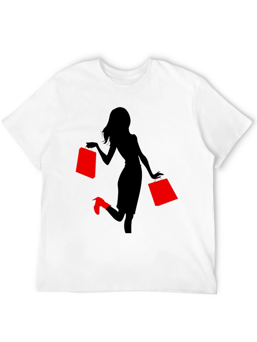 Stylish Woman Shopping Graphic Tee - Black