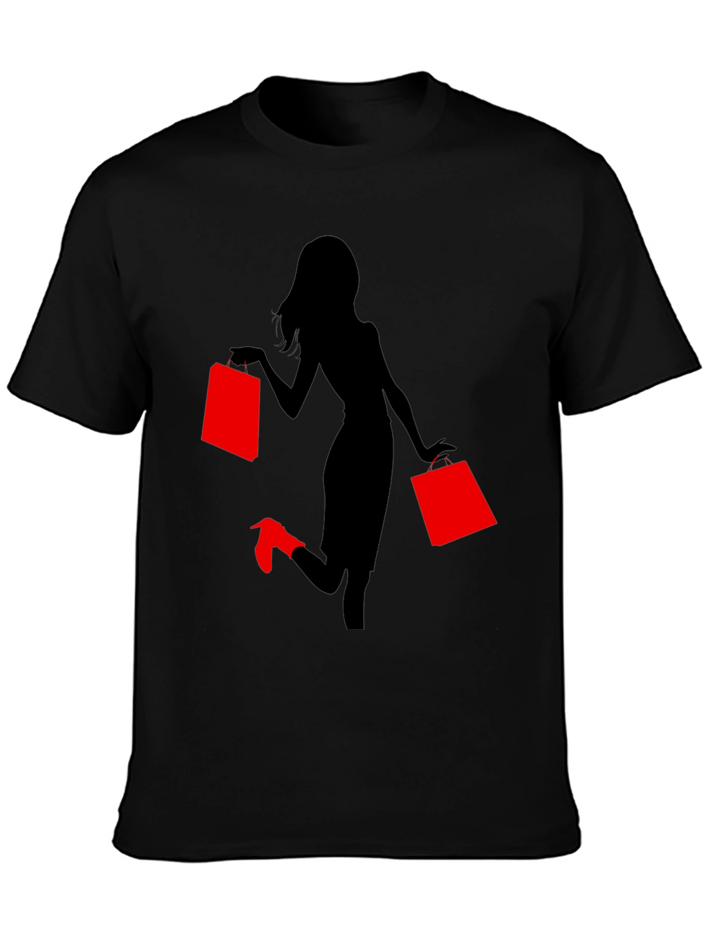 Stylish Woman Shopping Graphic Tee - Black