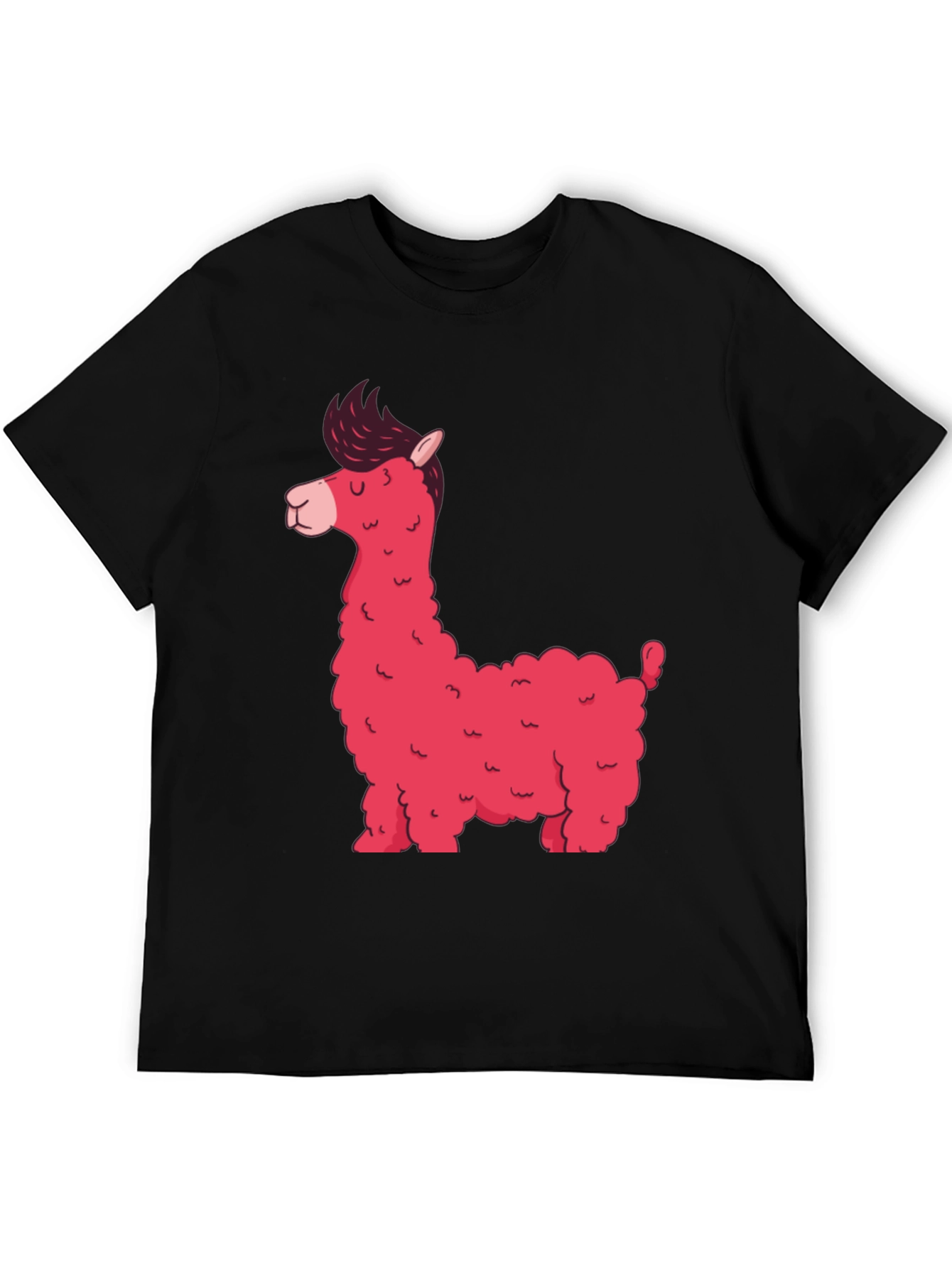Stylish Black T-Shirt with Funky Pink Llama Graphic