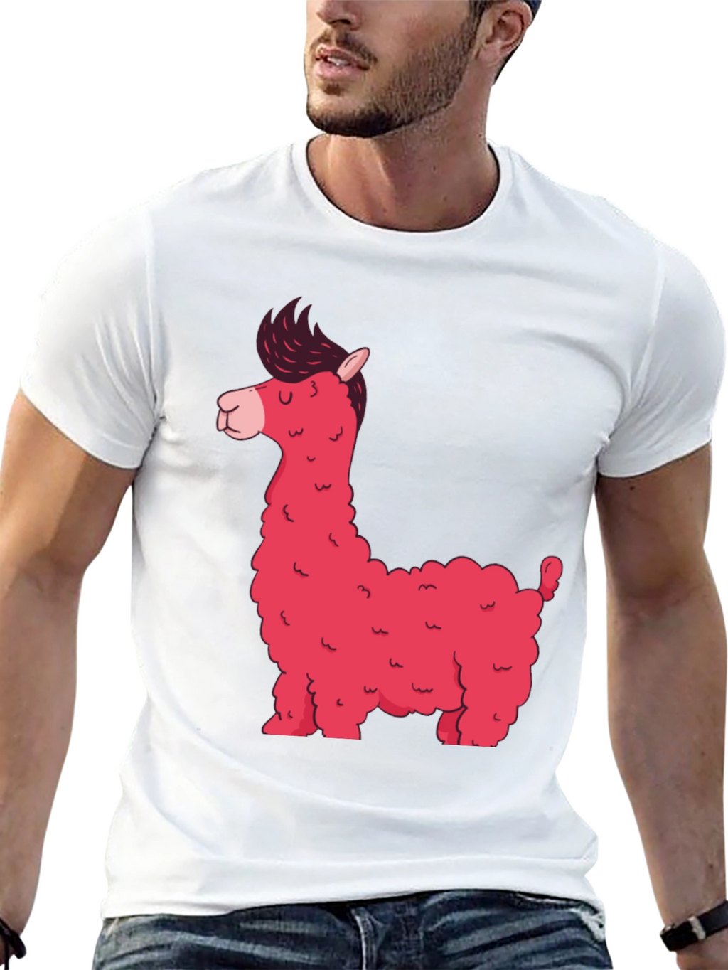 Stylish Black T-Shirt with Funky Pink Llama Graphic