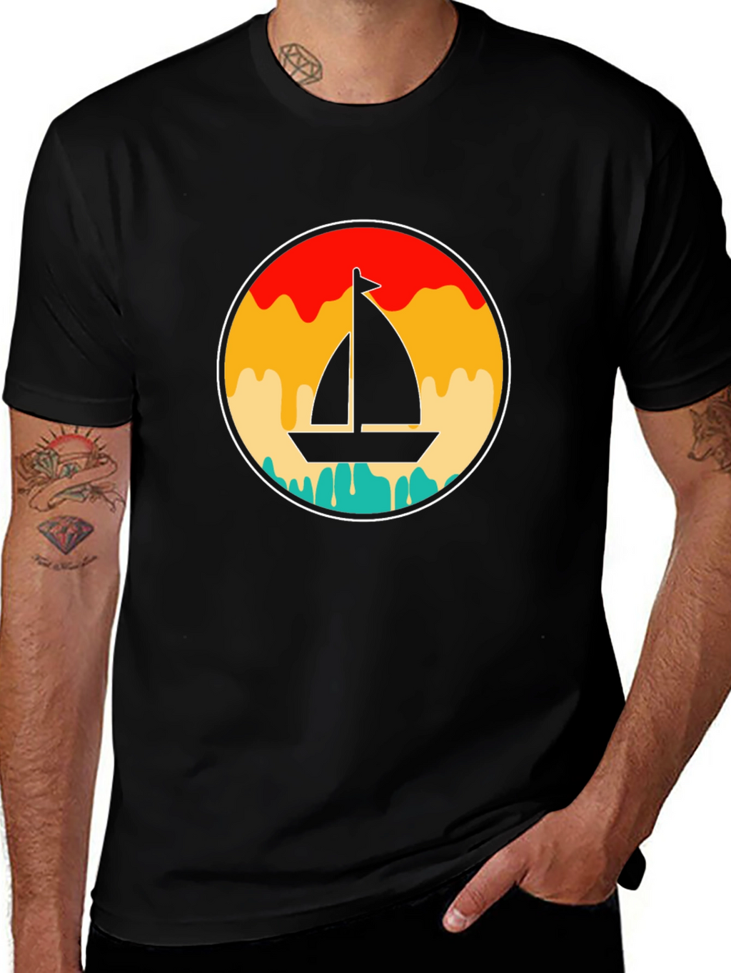 Retro Sunset Sailboat Graphic T-Shirt