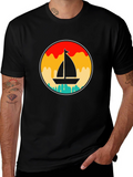 Retro Sunset Sailboat Graphic T-Shirt