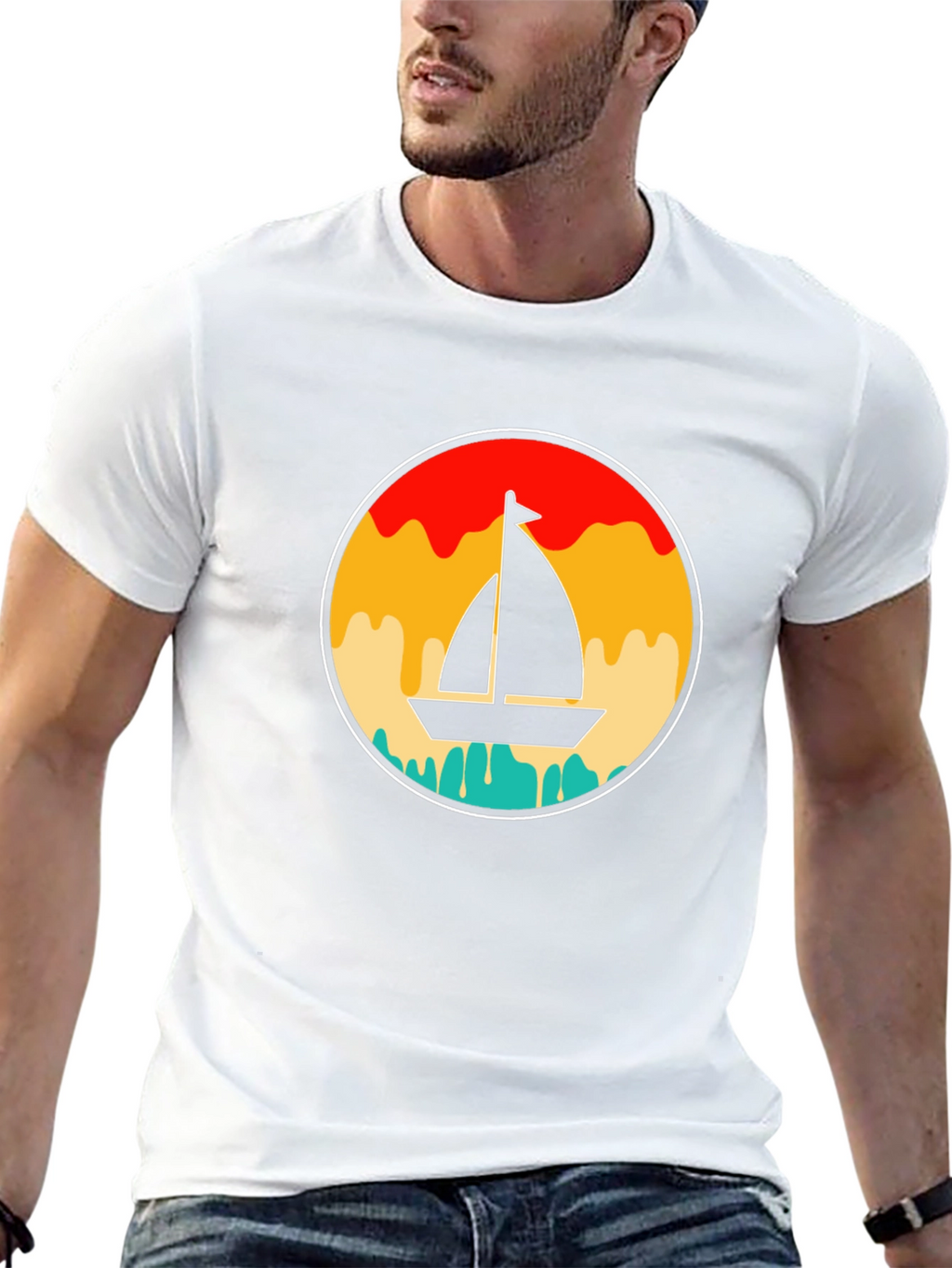 Retro Sunset Sailboat Graphic T-Shirt