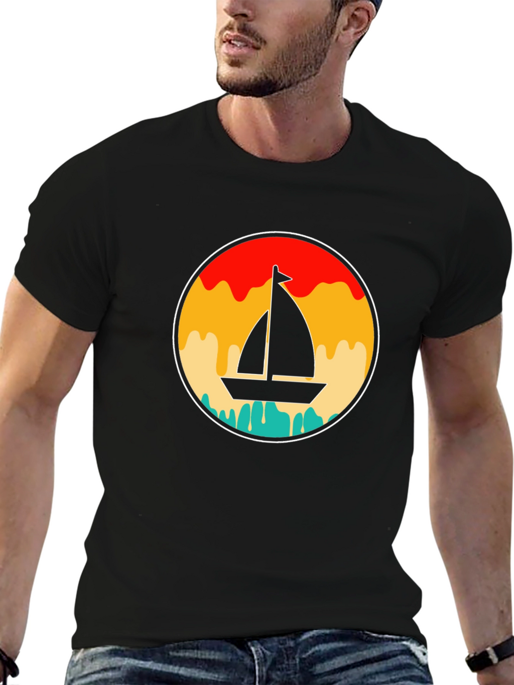Retro Sunset Sailboat Graphic T-Shirt