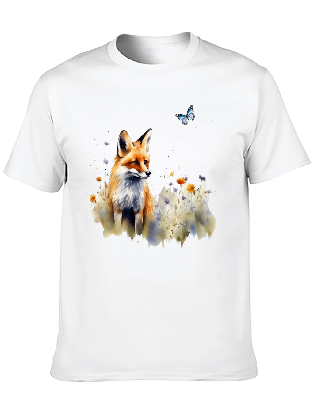 Fox and Butterfly Graphic Print T-Shirt