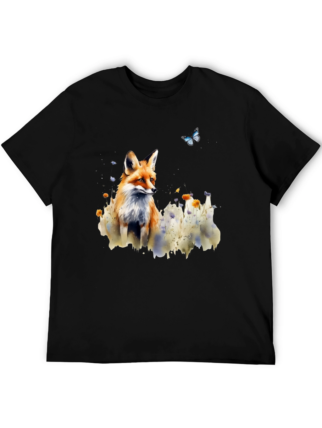 Fox and Butterfly Graphic Print T-Shirt