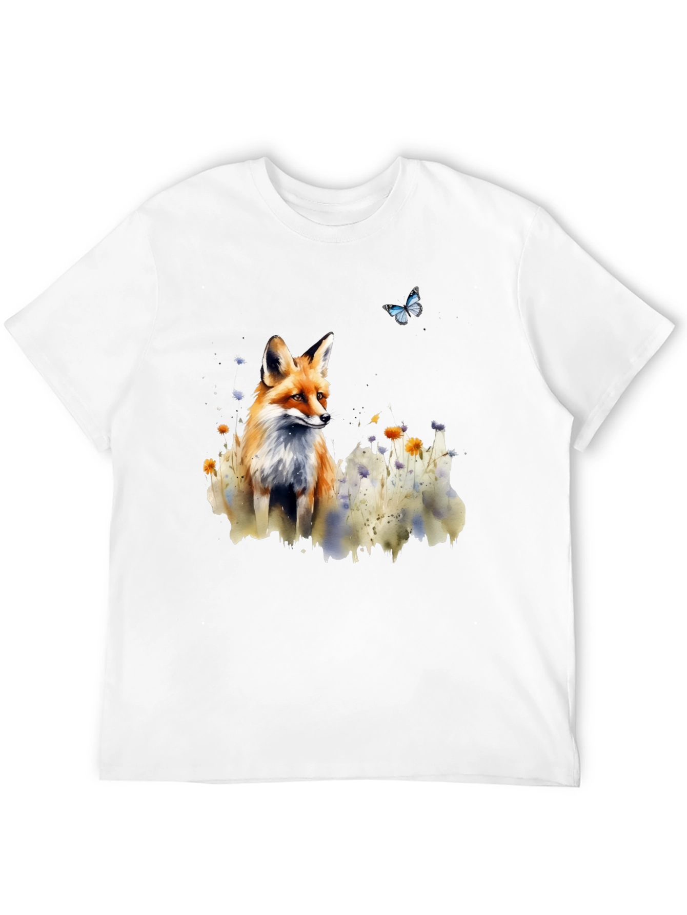 Fox and Butterfly Graphic Print T-Shirt